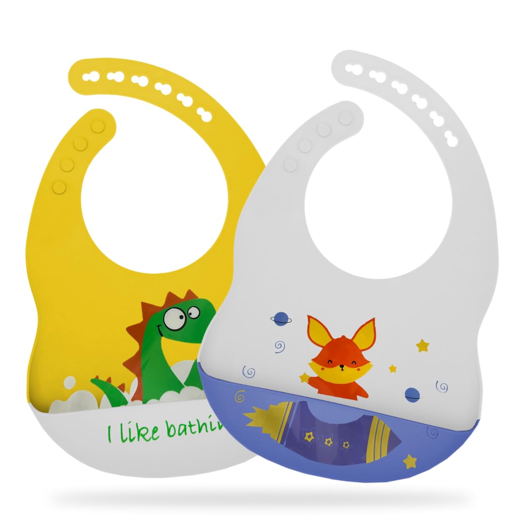 kina - Bavaglini in Silicone per Bambini con Tasca | Impermeabili, Morbidi, Regolabili | Ideali per lo Svezzamento | BPA Free