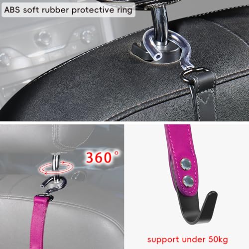 Image of 2 Pack Car Hook Holder Leather Headrest Hooks for Purses and Bags,SUS304 Car Hook(Rose Red)