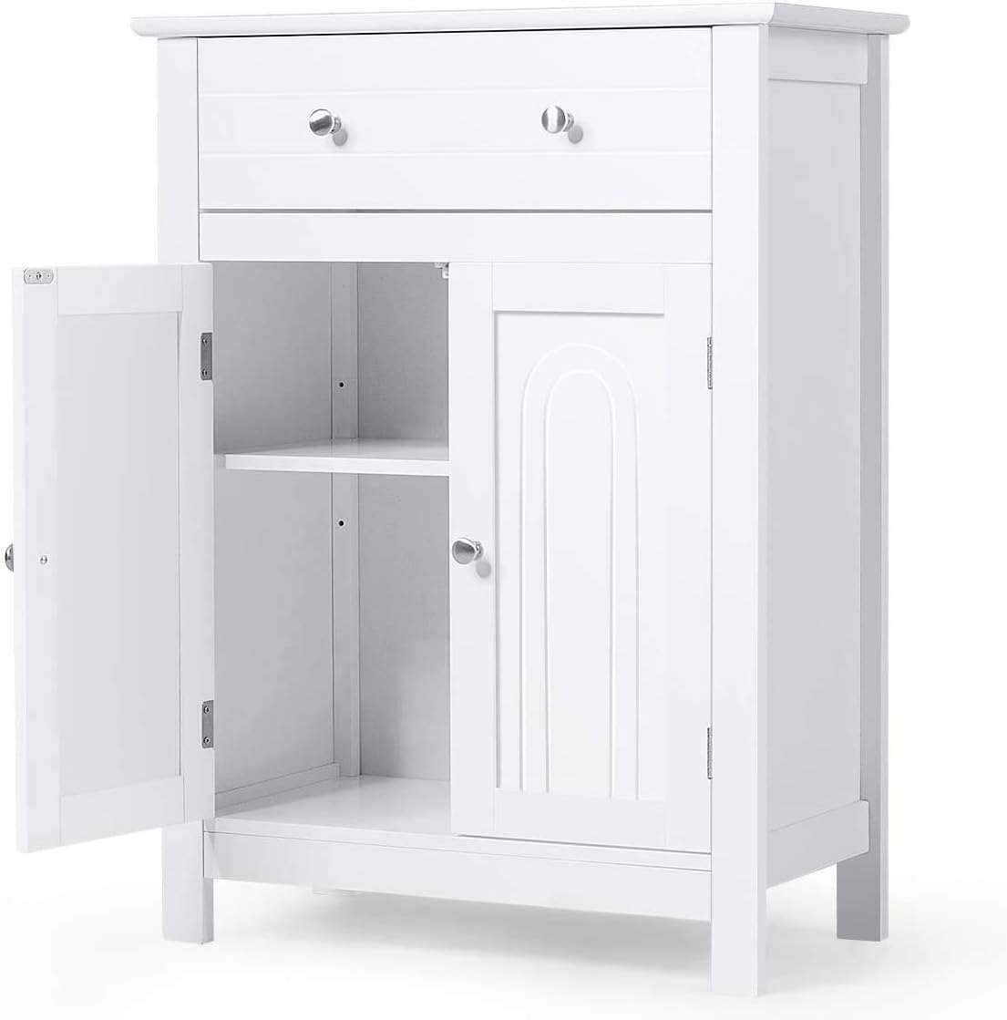 Bathroom Storage Cabinet, Free Standing Floor Cabinet with Double Door, Large Drawer and Adjustable Shelf, Ideal for Home Bathroom Living Room
