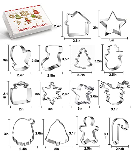 Cookie Cutters Christmas Shapes, 14Pcs Christmas Cookie Cutters For Baking, Making Muffins,Biscuits, Sandwiches - Snowflake, Christmas Tree, Reindeer, Gingerbread Boy, Snowman, Angel, Bell, Gloves Etc #TOP1