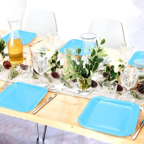 Image of Powder Blue Square Dessert Plates - 7 inch (Pack of 16) - Elegant Design - Perfect for Any Occasion
