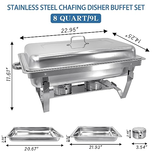 JSTUOKE 4 Pack Chafing Dish Buffet Set High Grade 8QT Stainless Steel Chafer Complete Set, 8 QT, Alpine Gray Handle