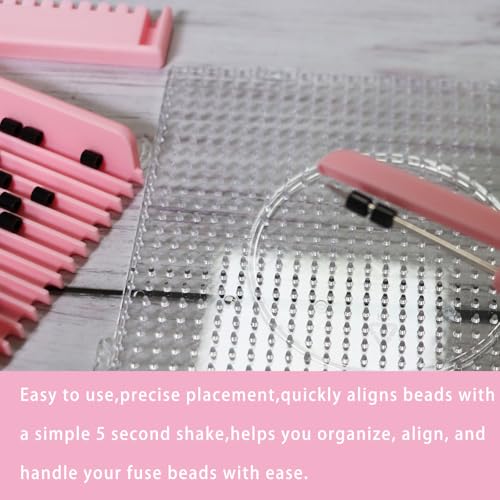 Image of PIAOLGYI Fuse Bead Single Needle Tweezer & Aligner Tray Set,Fuse Bead Sorting Tray,Light Pink(9 CM)