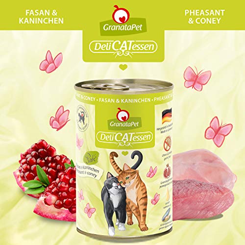 GranataPet DeliCatessen Fasan & Kaninchen, Nassfutter für Katzen, Katzenfutter für Feinschmecker, Futter ohne Getreide & ohne Zuckerzusätze, 6 x 400 g