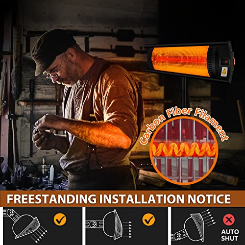 Outdoor Heater For Patio Electric Heaters For Indoor Use Outdoor Infrared Heater Wall Mount Heaters With Tripod Stand 1500W 24H Timer Remote Control (Black) #TOP4