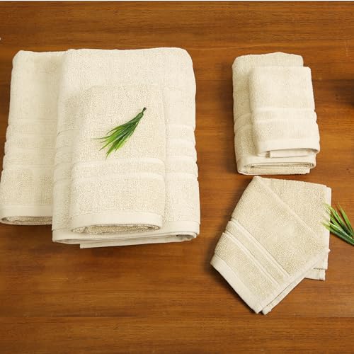 Wellness Hydration Solid 100% Cotton 6-Piece Bathroom Towel Set, Ivory by Micro Cotton - Used condition - Image 4