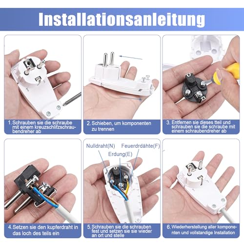 Oblinple 2 Stücke Flachstecker 250V 16A IP20, Winkelstecker Hinter Schrank, Europa Flacher Schuko Stecker Winkel, Stromstecker Flach, Schukostecker Schutzkontaktstecker mit Klappgriff Kabelknickschutz