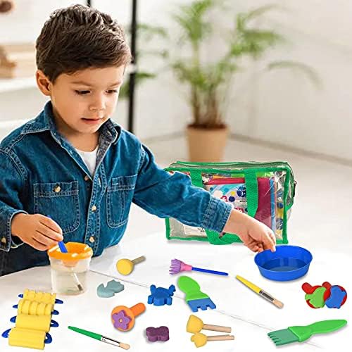 FUQUN Paint Accessories for Children, Kids Paint Brushes Sponge Kits, 63 Pcs Painting Brushes Drawing Tools Kits, Children Early DIY Learning Paint Sets For Kids Arts and Crafts for toddlers