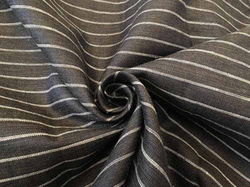 Tissu en lin pur lin anti-déformation à rayures blanches 147,3 cm