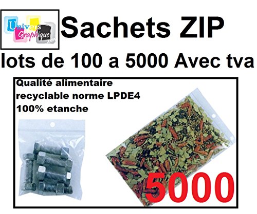 lot de 5000 Sachets 100 x 100 mm fermeture zip Transparent. Sachet fermeture zip 10 x 10 cm 50u sac plastique compatible alimentaire et congélation de marque UNIVERS GRAPHIQUE REF UGS06-5000. Facture avec T.V.A déductible