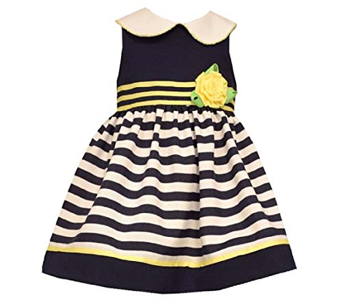 Bonnie Baby Baby Girls' White Nautical Banded Dress (2T, Navy)