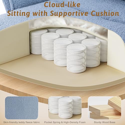 Image of Wider Seat Office Chair with Flip Armrests for Criss Cross Legged&Cats, Big and Tall Executive Ergonomic Reclining Chair with Footrest&Lumbar Pillow, Teddy Fleece Desk Chair, Blue Vanity Chair