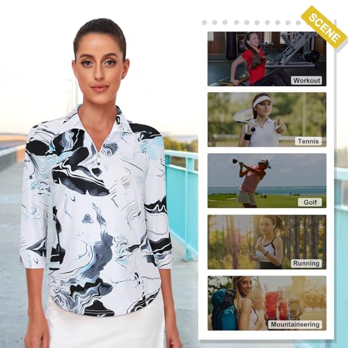 Image of Cucuchy Style Womens Golf Shirt 3 /4 Sleeve Quarter Zip Workout Tennis Tops Quick Dry UPF 50+ Shirts