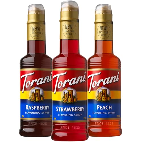 Torani Strawberry, Peach, and Raspberry Syrup for Drinks, Variety 3-Pack, Flavoring for Iced Tea, Lemonade, and Sodas, 12.7 Oz Ea