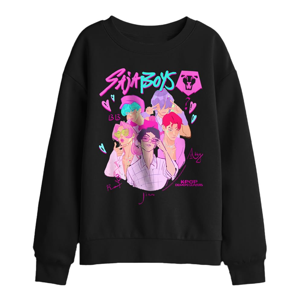 Kpop Demon Hunters Saja Boys Group Signatures Kids Sweatshirt, Black, 12-13