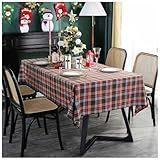 Nappe à Carreaux américaine de Noël 140 x 200 cm / 55' x 78,7' Marron Rouge Coton Lin - Bordure Cousue, antidérapante, Anti-poussière et décorative, Durable pour Les Repas de fêtes, Thanksgi