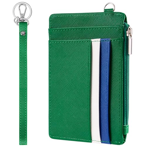 Image of SEAVILIA Small Wallet for Women Slim Wristlet Keychain Wallets RFID Credit Card Holder With Zipper Pocket, ID Window (Green)