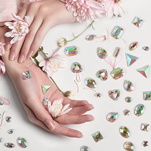 1000 Pieces Sew on Rhinestones Large Big Sew on Crystals Sewing Gems Jewels Acrylic Mixed Shapes Rhinestone with Sewing Holes for Clothes DIY Crafts Costume Garment Shoes (Crystal AB)