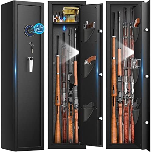 [Upgraded] Biometric Fireproof Gun Safe Rifle, Quick Access 3-5 Fingerprint Long Gun Safes for Home Rifle and Pistols, 77LB Heavy Duty Anti-Theft Gun Cabinet with 3 Handgun Pocket (US STOCK)