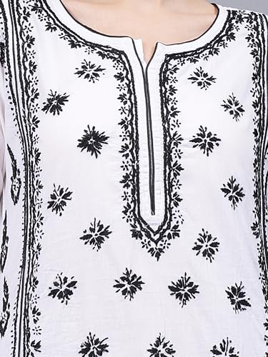 Image of Seva Chikan Hand Embroidered Lucknowi Chikankari Cotton Straight Kurta for Women SCL4567