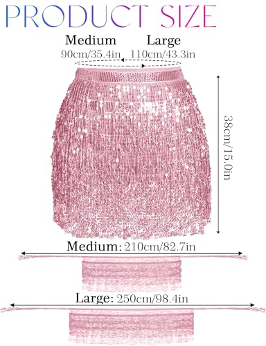 Sequin Tassel Skirt Belly Dance Hip Scarf Wrap Sparkly Tinsel Fringe Skirt Rave Festival Outfit Halloween Costume for Women Glitter Hannah Montana Preppy Cowgirl Disco Sequence Shimmer Cloth Pink 90 - Thumbnail 2