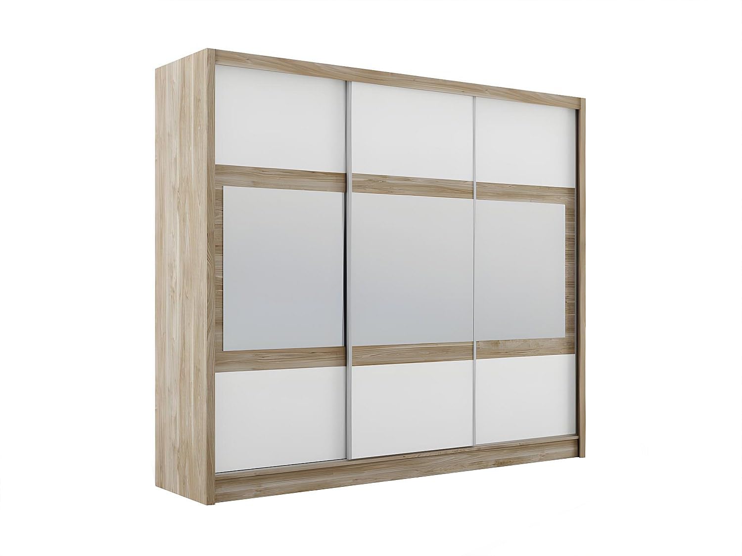 Vente-​unique - Armario de 3 Puertas correderas con Espejo L250 cm Natural y Blanco - LEOVIA