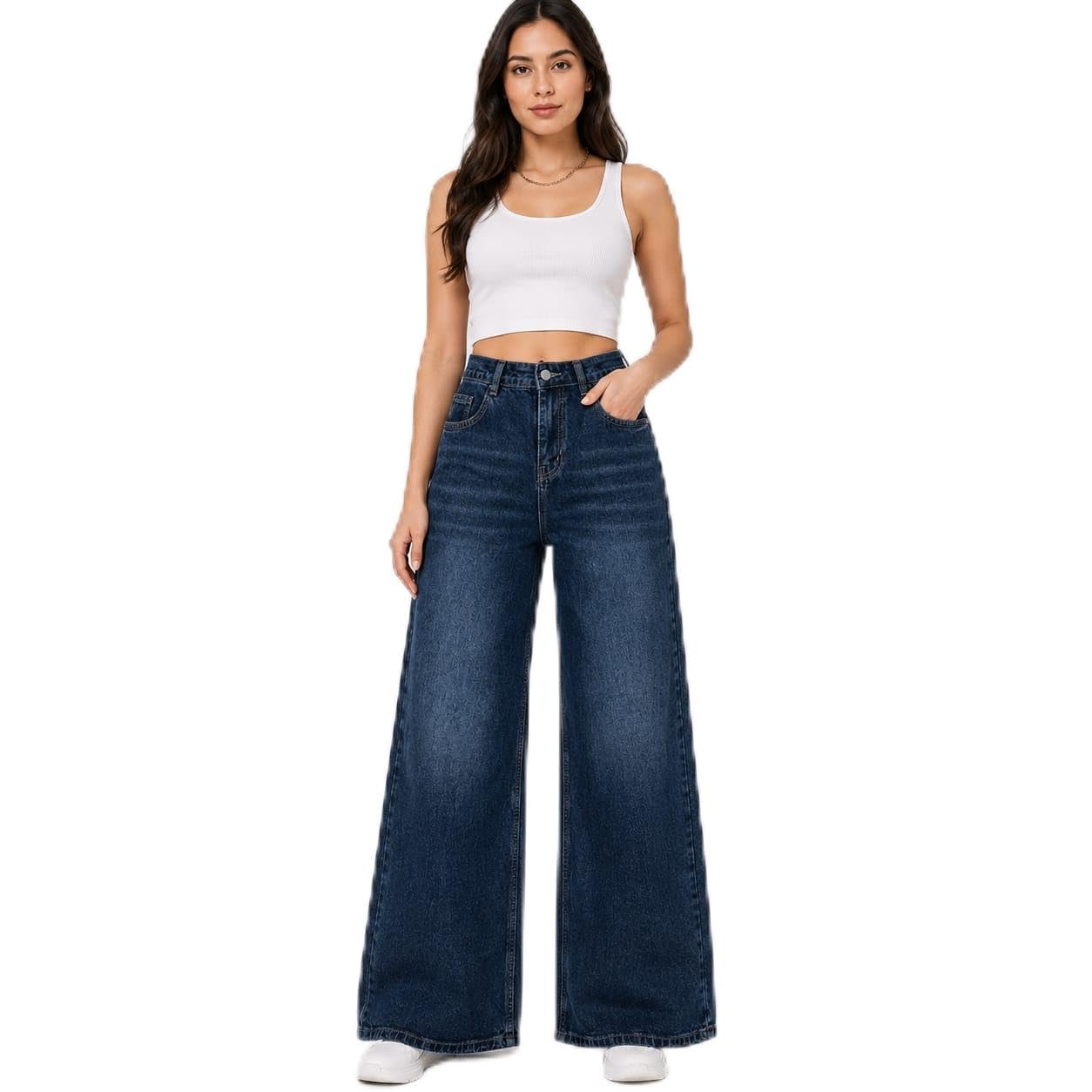 Women's High Waist Wide Leg Denim Jeans | Light Blue Washed Stretchable Casual Jeans for Women | Bishkaer Design | Comfortable Everyday Wear (Sizes 28, 30, 32)-image-13