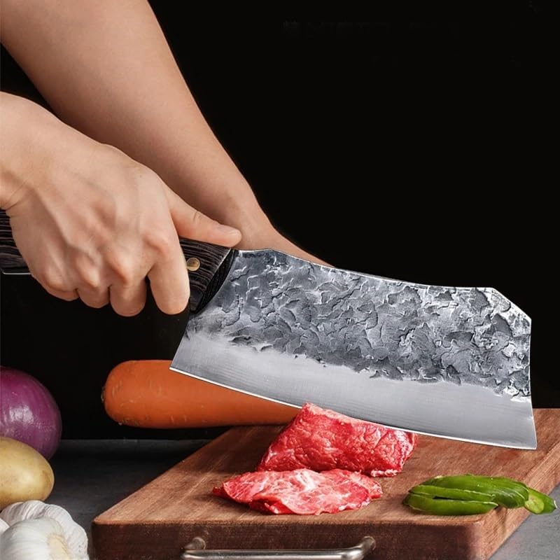 Meat Cleaver,Cleaver Knife, Chinese Handmade Forged Chef Knife Stainless Steel Kitchen Knife for Meat Bone Fish Vegetables Butcher Knife Cleaver Slice Knife