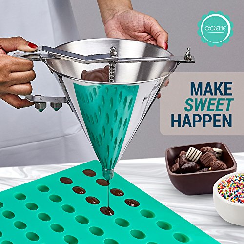 Confectionery Funnel With Stand And Three Nozzles - Stainless Steel Commercial Grade Cake Decorating Tool - Precise Dispensing And Filling - By O’creme #TOP1
