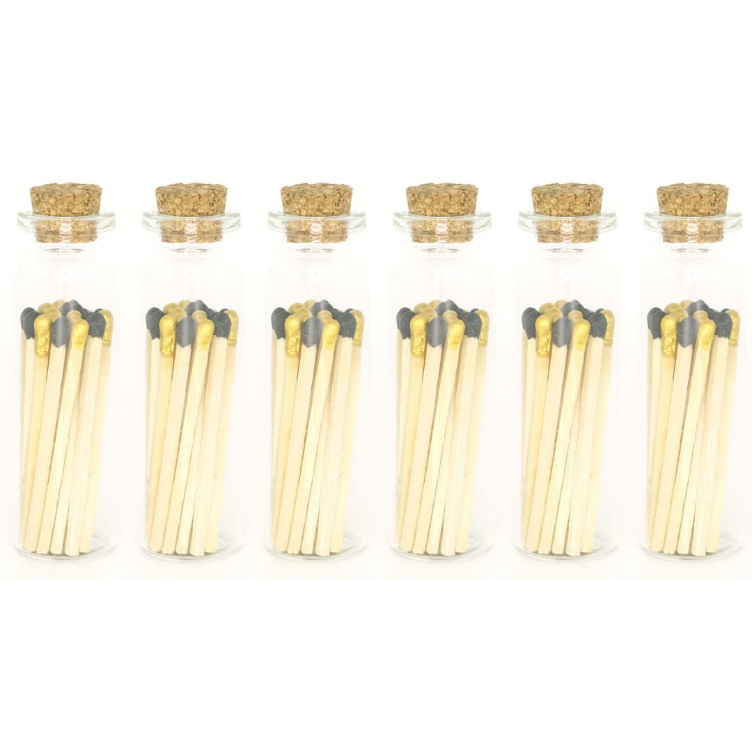 River Birch Great Gatsby Blend Tip Decorative Matches | 120+ Small Premium Wooden Safety Matches | 6 Bottles of 20+ Matches Each with Striker on