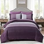 Purple White Striped Bedding Set 3 Pieces Striped Duvet Cover Set Super Soft Microfiber Bedding Set (1 Duvet Cover,2 Pillowcase,Double Size 200x200 cm)