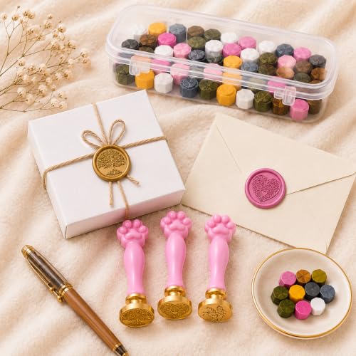 Image of Curated Cart 1 Wax Seal Stamp Kit Decorating Gift Cards Wedding Invitations Envelopes Letters Sealing (3 Stamp & 3 Holder Combo)