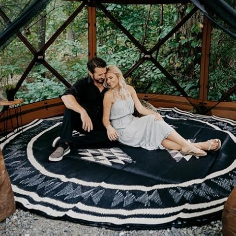 Glamplife Outdoor Rug Waterproof 10ft | Round Plastic Straw Rug for Patio | Reversible RV Rug Carpet Circular Camping Mat | Area Rugs for Patio Camping Rv Picnic Backyard Deck Balcony Porch Beach Cover