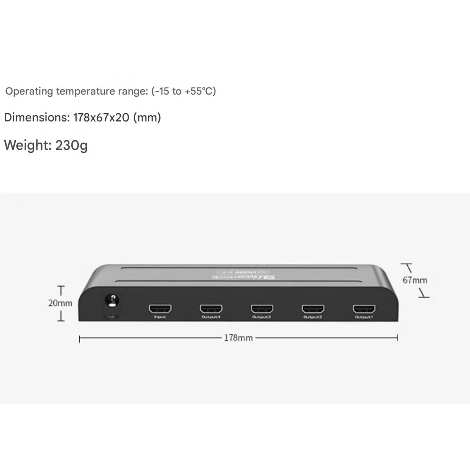 Powielacz i rozgałęźnik HDMI z kablem zasilającym, HDTV 1 do 4, 1 do 3/8/10/3D, monitor TV 4K do 60 Hz (4 porty)