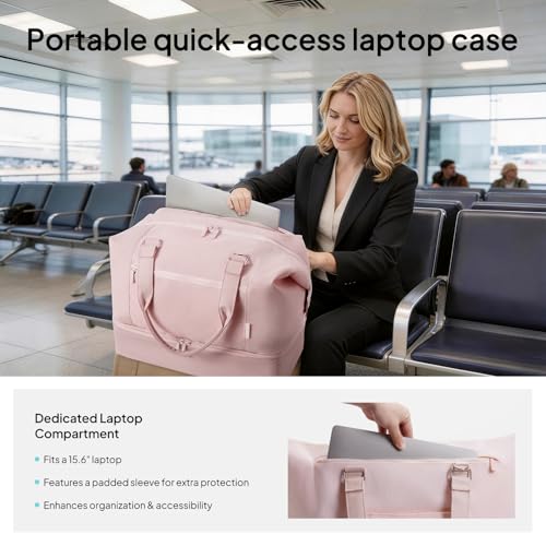 Image of TOPEAST Travel Duffle Bag, Weekender Bags for Women with Shoe Compartment | 40L Carry On Bag with TSA Toiletry Bag & Wet Pocket for Overnight, Weekend, Hospital, Yoga, Business Trips, Sport, Gym, Pink