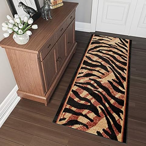 TAPISO Atlas Black Beige Hall Runner Cover