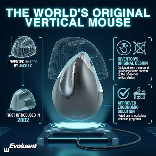 Image of Evoluent - World's Original Vertical Mouse, Wired Ergonomic Mouse for Right Hand, Medium to Large, Helps with Carpal Tunnel and Wrist Strain, Customizable 6 Buttons, 4 Speed Settings, Comfortable Grip