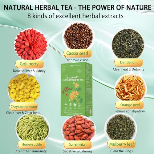 Goji Berry Chrysanthemum Tea for Liver Health, Dandelion Wolfberry Tea Bags, 8 Excellent Raw Material Formulas, Liver Cleanse & Detox Herbal Tea Bags, Vegan, Sugar-Free & Caffeine-Free (2BOX (30Bag))