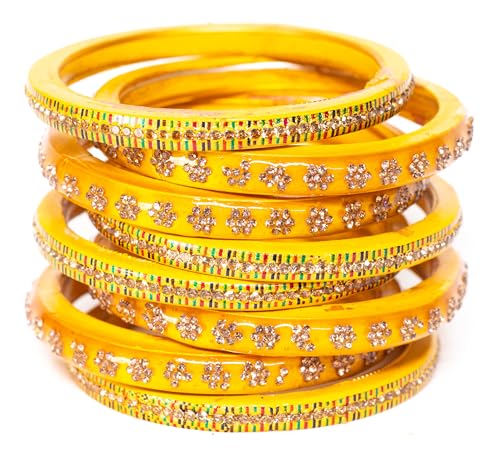 Image of Swara Creations Lah /Lac bangles red color Set, LAHTHI Churi Kundan work for Women and Girls(8 pcs)