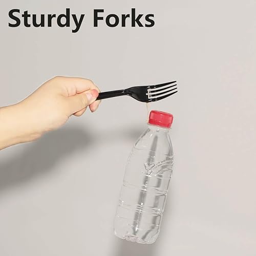 Miniatura 2 de Juego de 200 tenedores y cucharas de plástico, vajilla desechable de 7.1 pulgadas, color negro, resistente, tamaño completo, utensilios duraderos