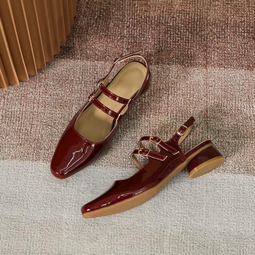 Women's Chunky Low Heel Slingback Mary Janes,Closed Round Toe Sexy Adjustable Ankle Buckle Slip On Sandals Dressy Party Wedding Fashion Pumps4
