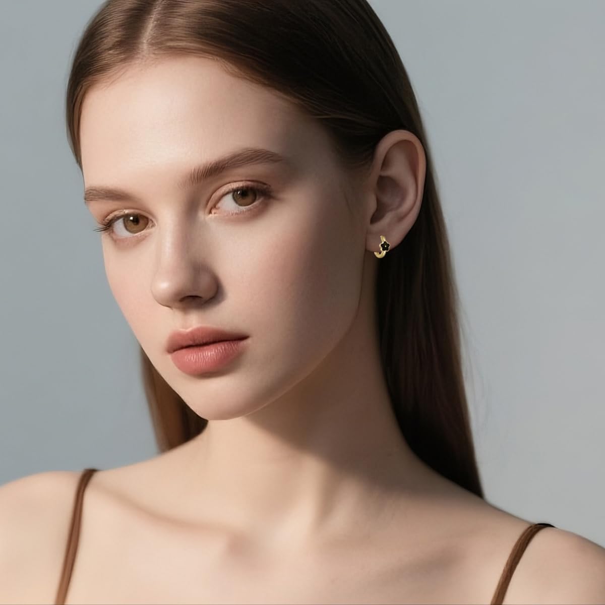 SLUYNZ Solid 925 Sterling Silver Black Flower Earrings Hoop for Women Teens Small Flower Hoop Earrings Huggie