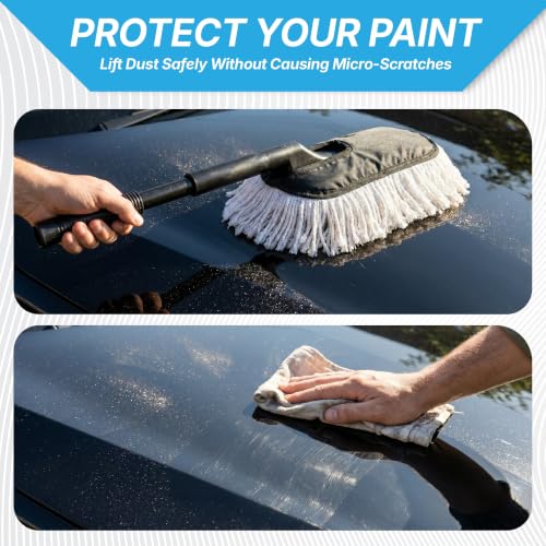 Image of KINGSWAY Car Duster | Wax-Coated Scratch-Free Cleaning Brush | Long Ergonomic Handle | Lint-Free Dust Removal for Car & Bike Exterior | No Water Needed
