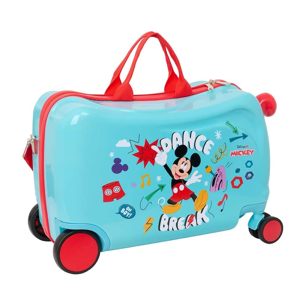 Safta | Maleta Infantil Disney Mickey Mouse Baby, Maleta Ride-On con 4 Ruedas Dobles Giro 360°, ABS+PC, Interior Forrado con Separador y Bolsillo Cremallera, Bandolera y Asas, Medidas 44x21x27 cm