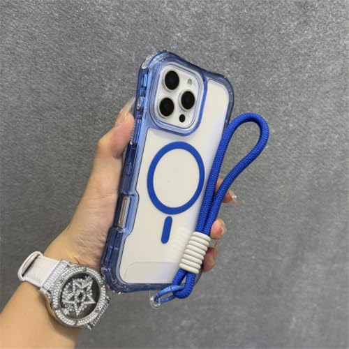 Coque magnétique antichoc iPhone 15 bleu avec anneau MagSafe puissant