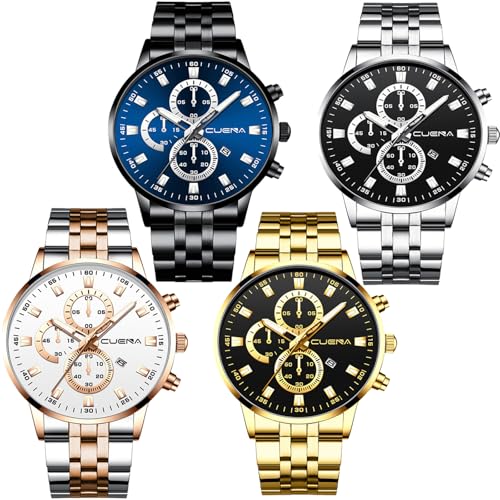 Montres de luxe pour homme étanches en acier inoxydable - Lot de 4 pièces