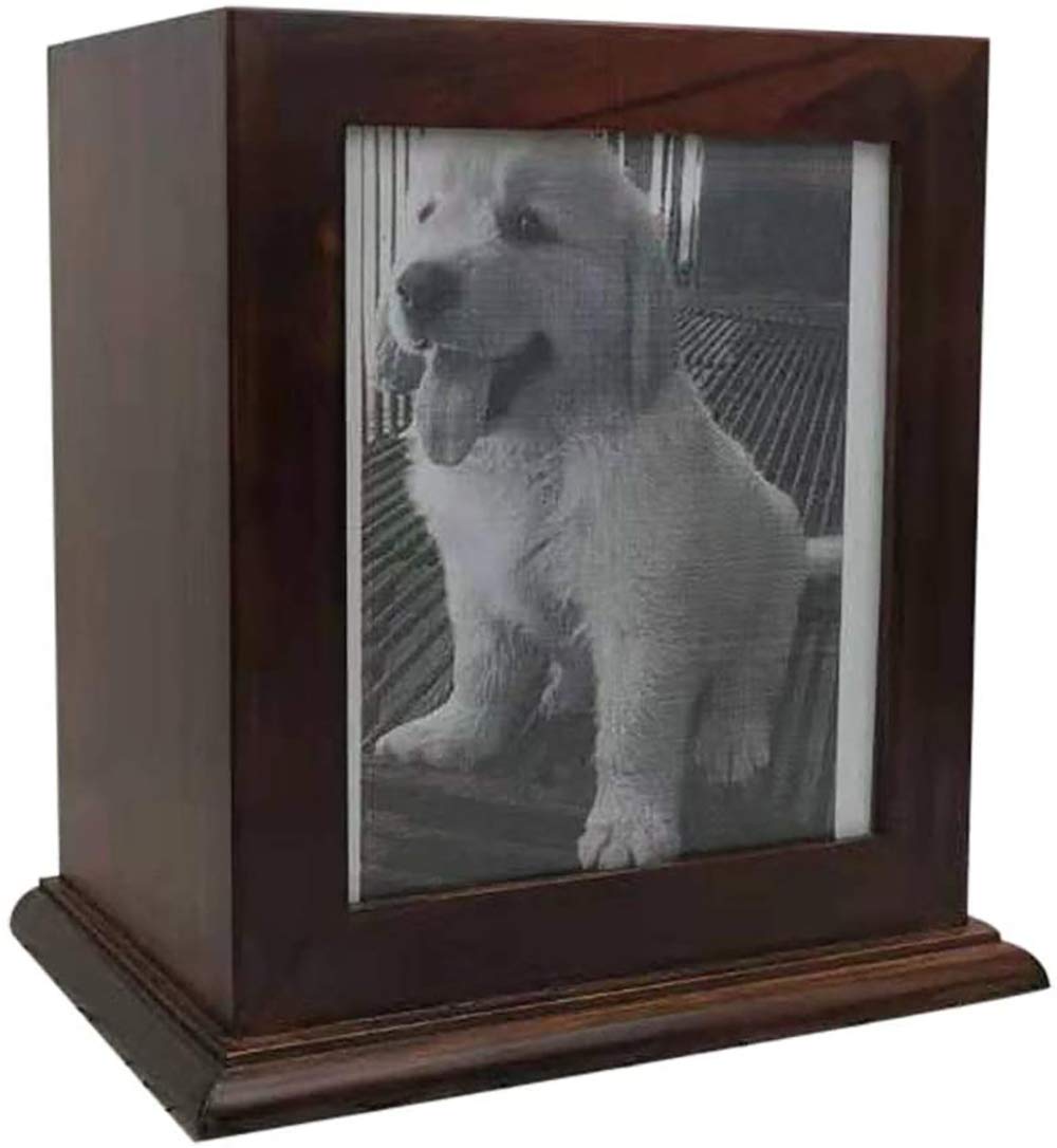 Hanwu Madera Pet Memorial urna para Cenizas, Marco de la Foto del Recuerdo de la Caja para Gatos Perros, funeraria ataúdes de Madera Material corpulentos cremación urnas Amantes de Mascotas,Marrón