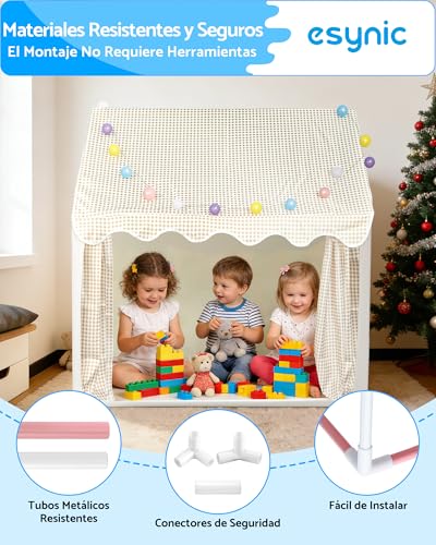 Miniatura 5 de Esynic Tienda De Campaña Para Niños Casa De Juegos Infantil Con Luces Led Playhouse Montaje Fácil Estructura Metálica Casita Infantil Plegable Interior Exterior Para Dormitorio Jardín