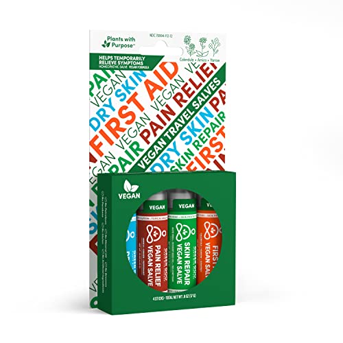 Green Goo Everyday Portable Vegan Travel Salves Set, All-Natural Dry Skin, Skin Repair, First Aid & Pain Relief .15 oz. X4, Multicolor