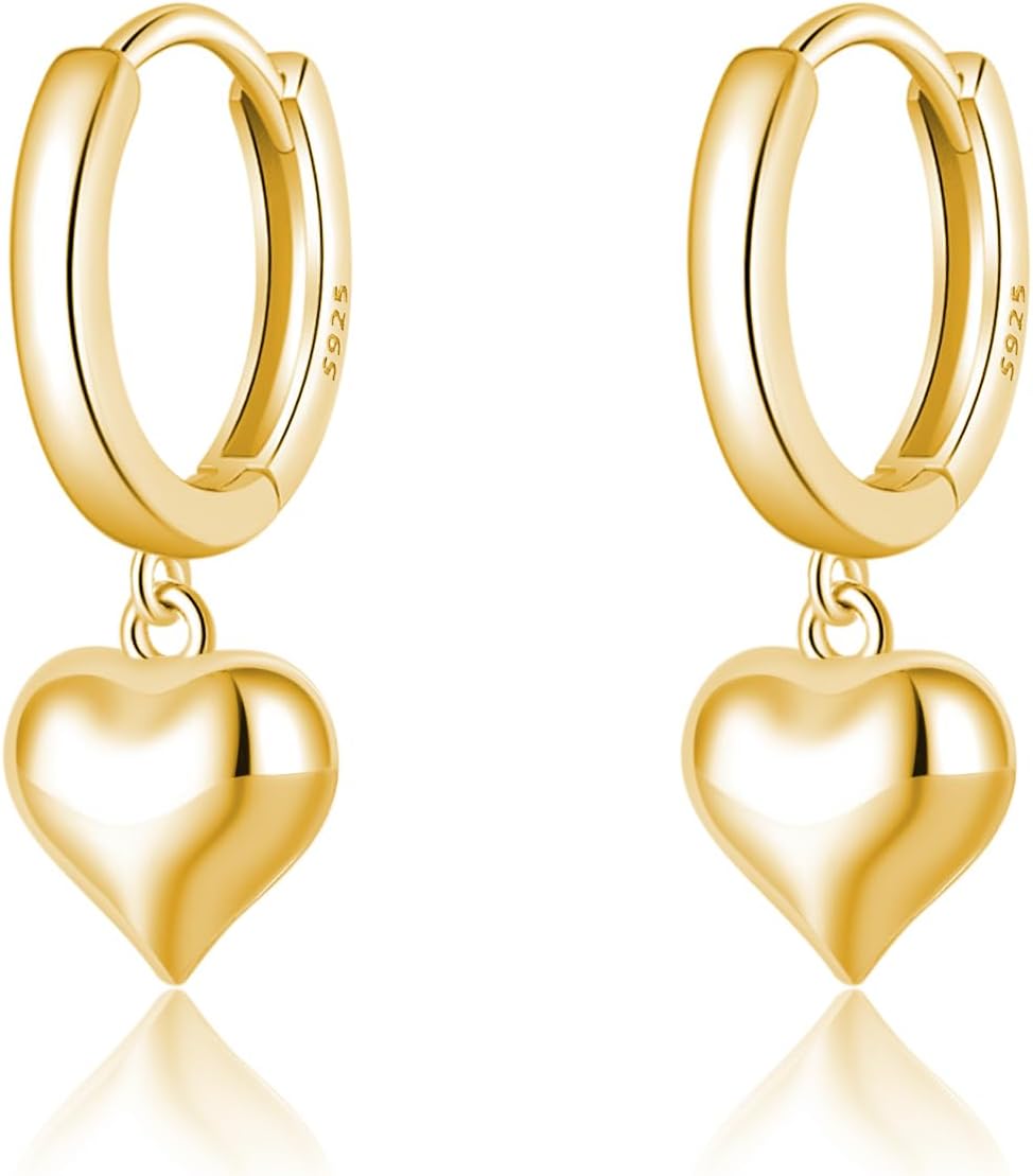 SLUYNZ Solid 925 Sterling Silver 8MM Fat Heart Hoop Earrings for Women Teens Sweet Love Hoop Earrings Huggie
